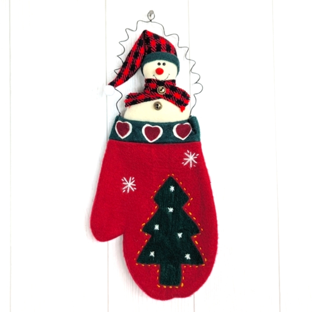 Snowman in Mitten Christmas Decoration Wall or Door Felt Decor Figurine
